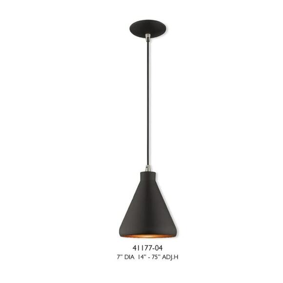 Livex Metal Shade - 1 Light Mini Pendant in Coastal Style - 7 in Black 41177-04 - Picture 2 of 2